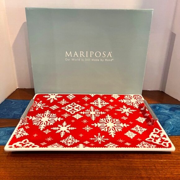 Mariposa Colonial Williamsburg Foundation Red Alpine Snowflake Tray with Box - Picture 1 of 9